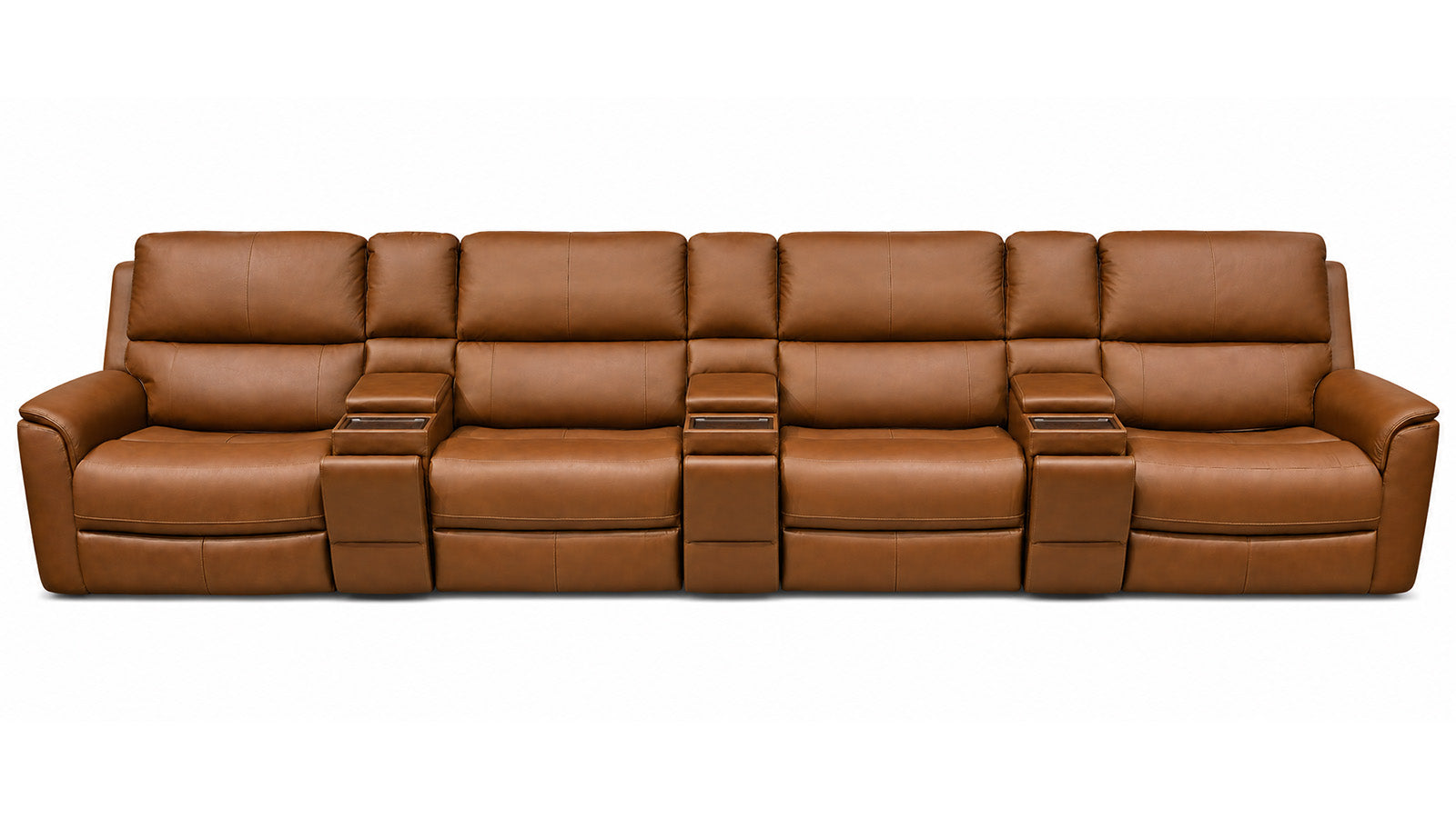 Brown leather sectional sofa on a white background