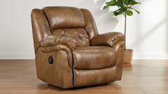 Hopeful Saddle Brown Leather Match Power Rocker Recliner – Upholstered Living Room Chair Made in USA | Gallery Furniture