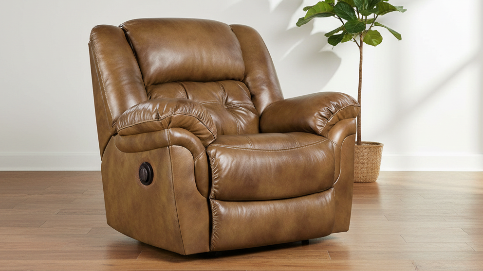 Hopeful Saddle Brown Leather Match Power Rocker Recliner – Upholstered Living Room Chair Made in USA | Gallery Furniture