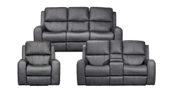 3 Pc King Cowboy Grey Leather P3 Power Reclining Set with Console