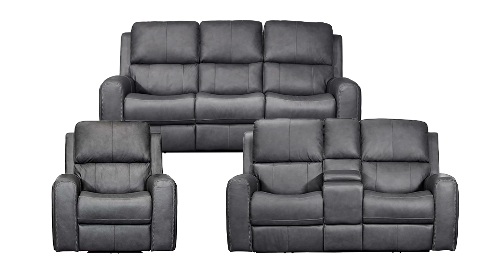 3 Pc King Cowboy Grey Leather P3 Power Reclining Set with Console