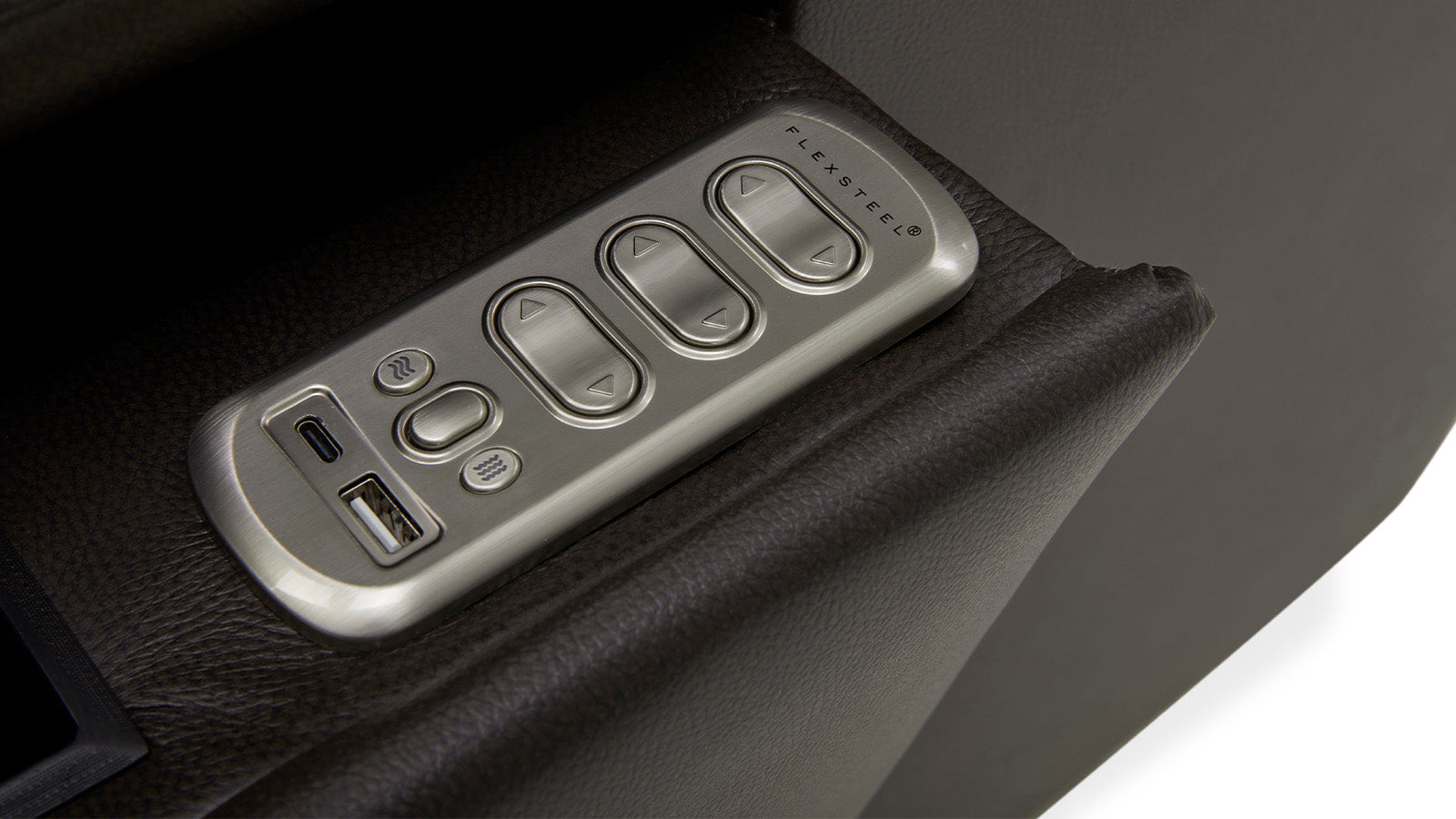 Car door panel with power window and door lock controls