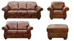4 Pc Navasota Molasses Leather Living Room Set (Sofa, Loveseat, Chair, & Ottoman)
