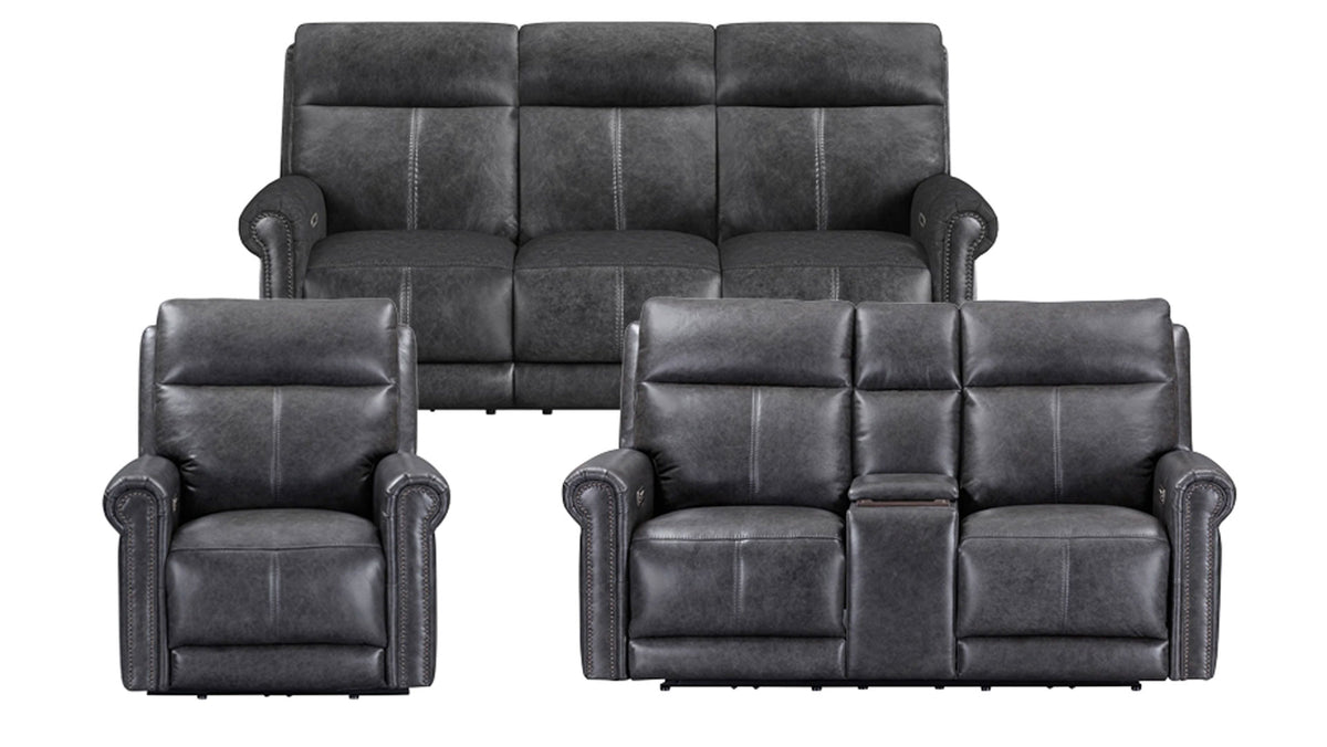 3pc Heritage Weathered Stone Power Reclining Sofa, Loveseat with Console & Recliner