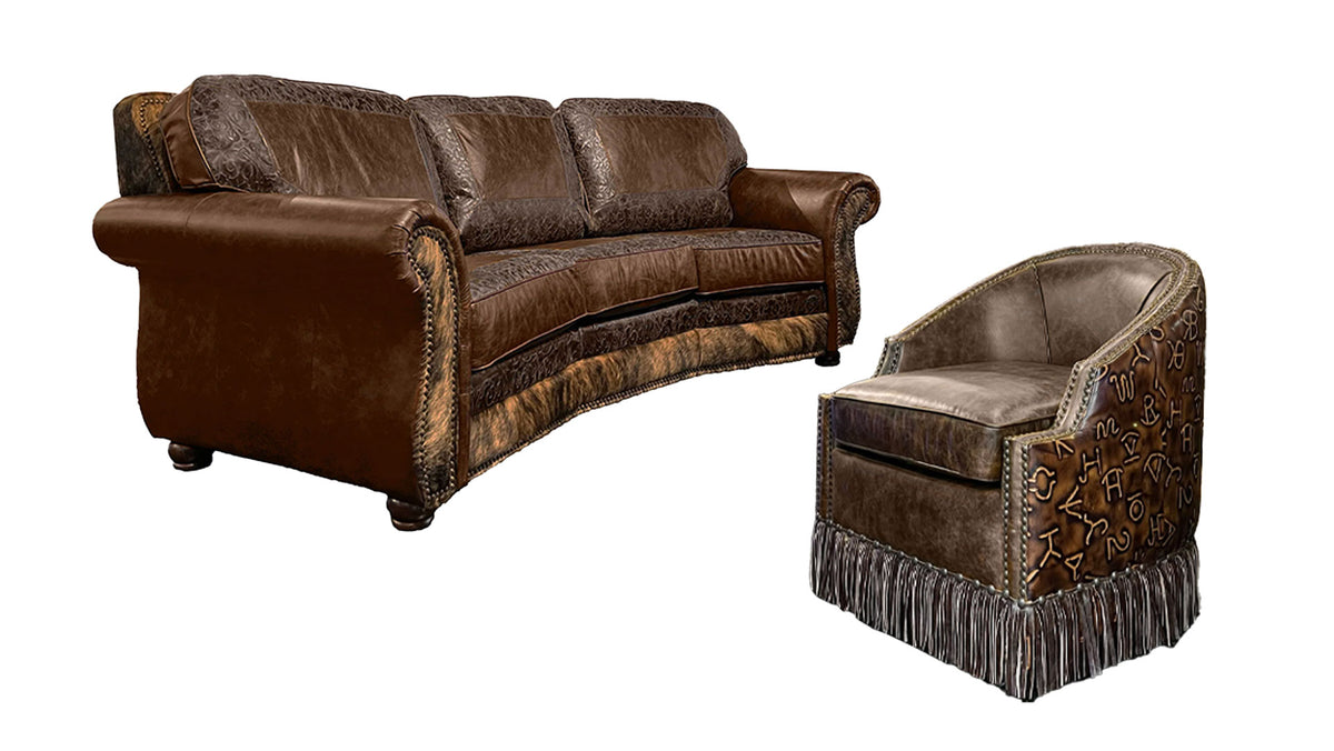 2PC SILVERADO LEATHER SOFA & LEATHER SWIVEL CHAIR
