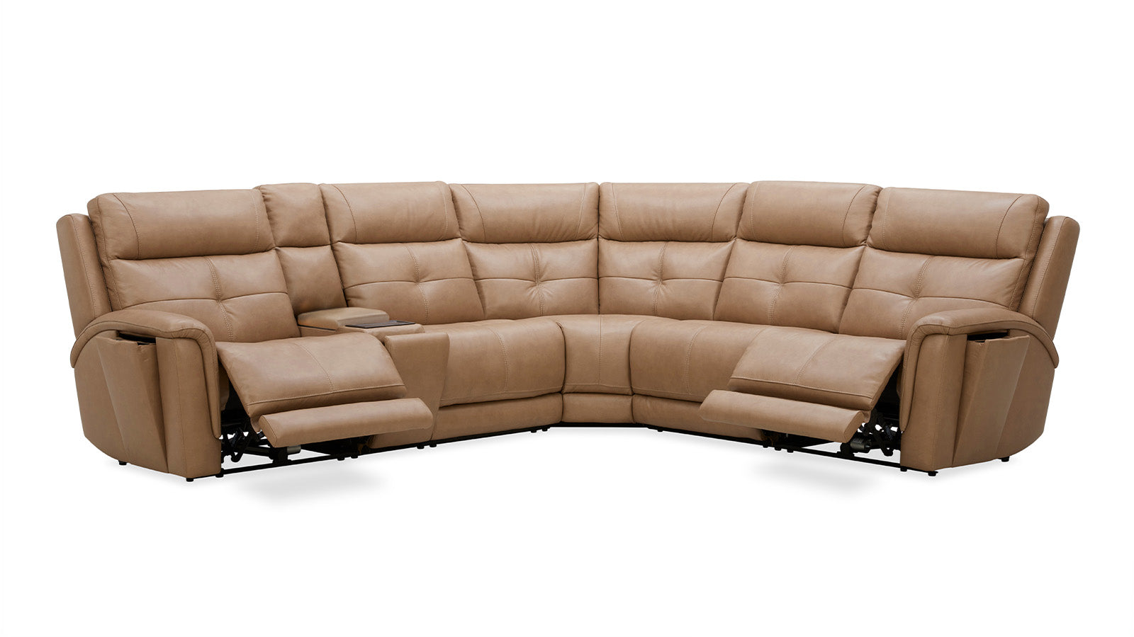 Brown leather sectional sofa on a white background