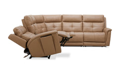 Brown leather sofa with recliner feature on a white background