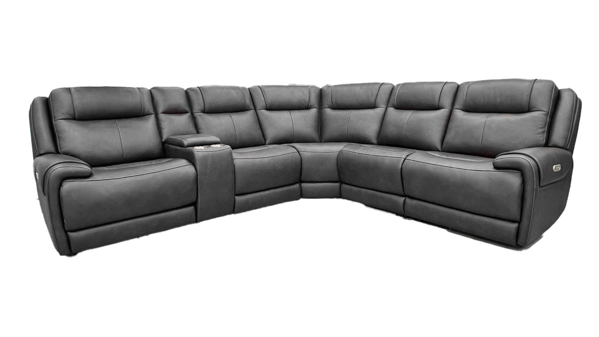 Kerville Charcoal Leather 6 Pc Power Reclining Sectional