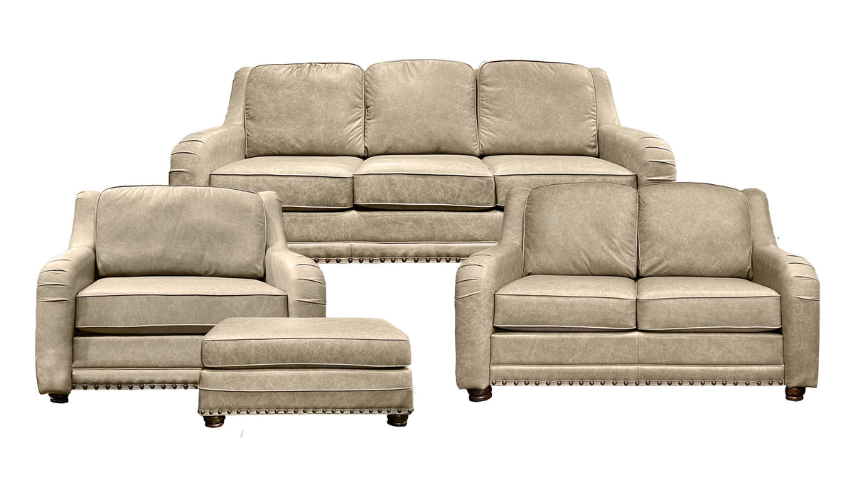 4pc Chisholm 100% Leather Sofa, Loveseat, Chair 1/2 & Ottoman 1/2