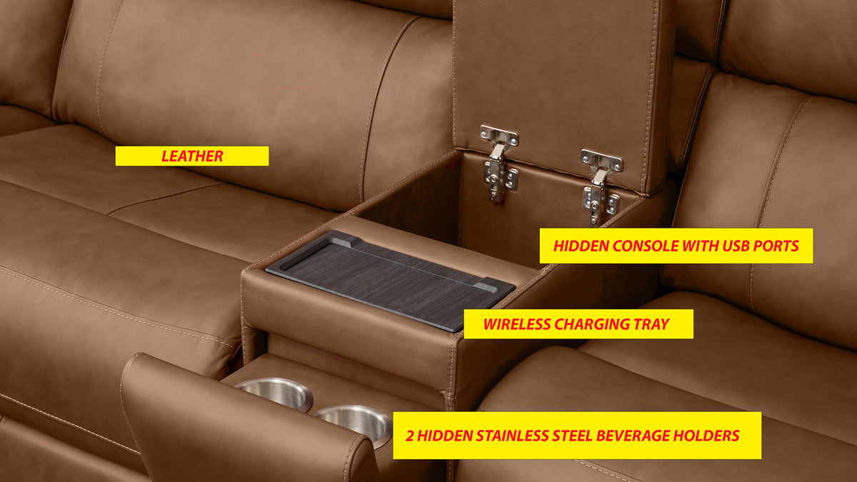 King Cowboy Saddle Brown 6 Pc P3 Power Reclining Sectional