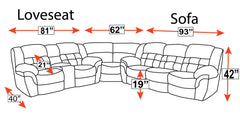 line drawing diagram of sofa with measurments