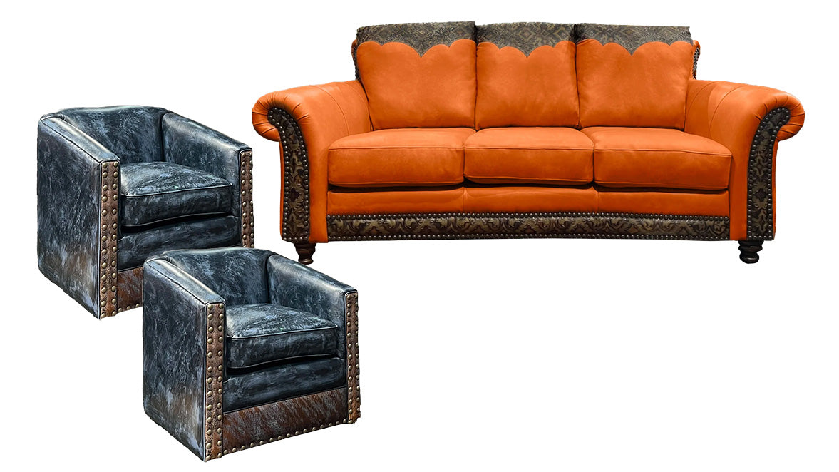 Sofá Anzio y 2 sillones giratorios Barrel
