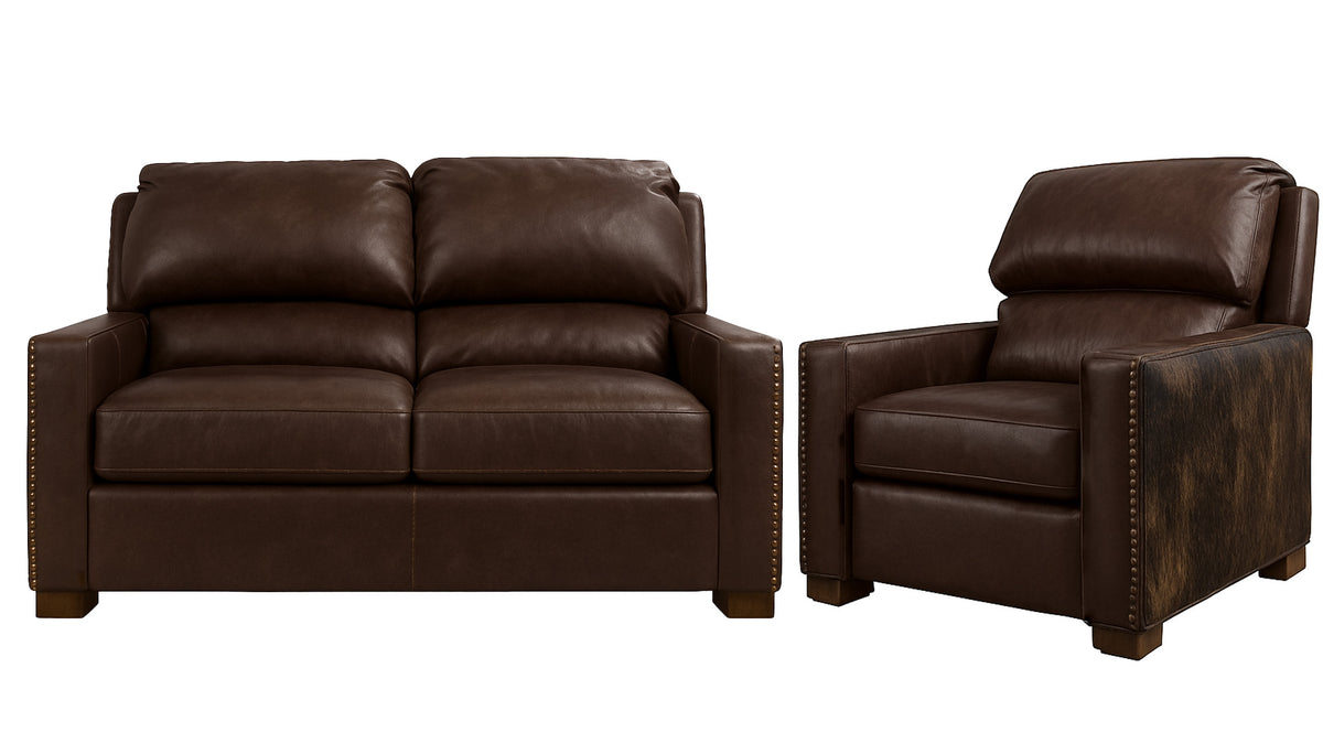 2PC STOCKYARD LEATHER LOVESEAT & PUSH BACK RECLINER