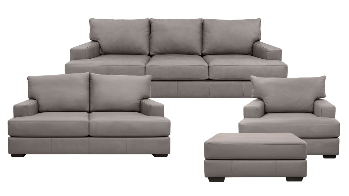 4pc Dante Smoke 100% Leather Sofa, Loveseat, Chair & Ottoman by Mayo Furniture | Made in USA | Gallery Furniture