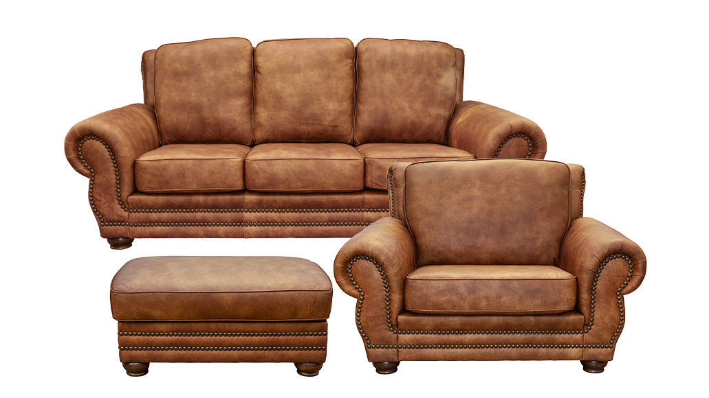 3 Pc Carnegie Leather Sofa, Chair & Ottoman