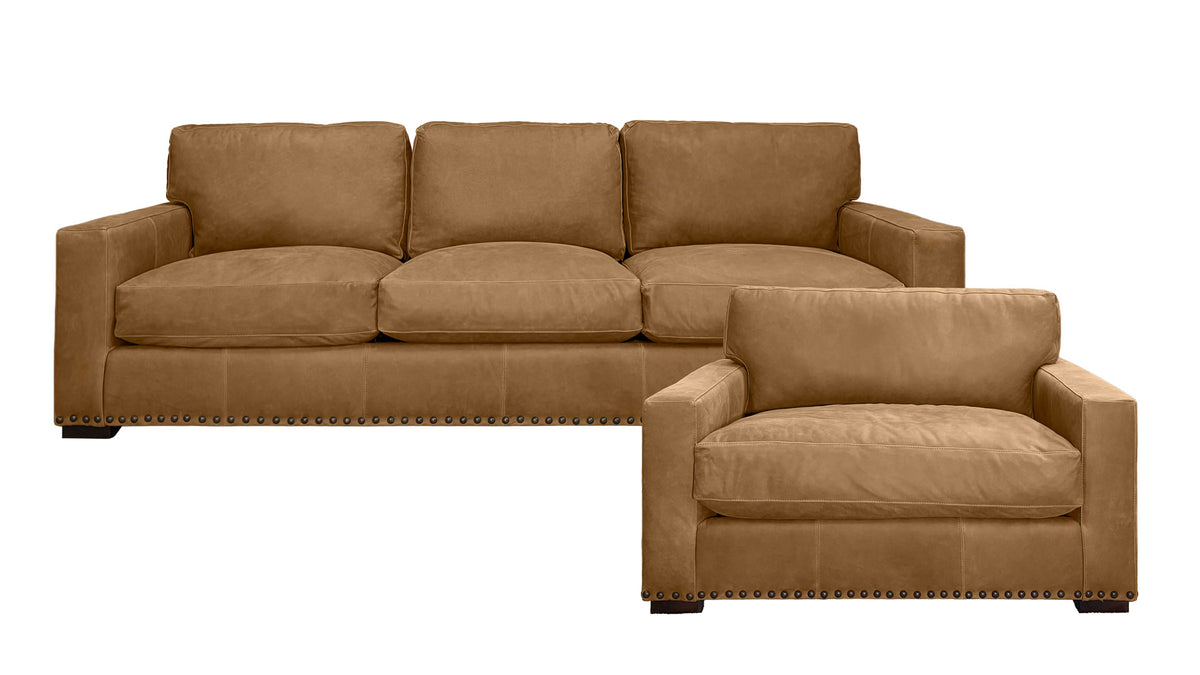 2pc Dixieland Sofa & Chair - 100% Natural Leather Made by Mayo in Texas