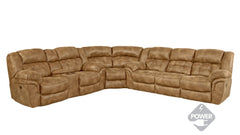 Frontier Almond sectional sofa with reclining seats on a white background