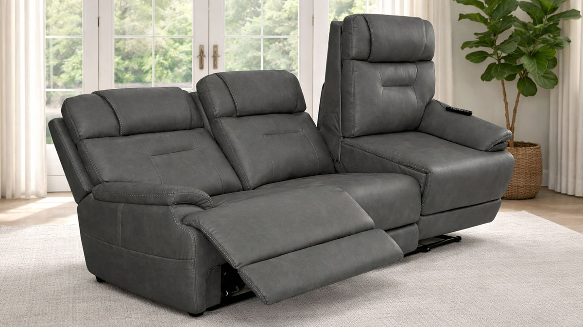 MacZcliner Dark Grey P6 3-Piece Power Reclining Lift Sofa | Gallery Furniture