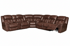Marcelina brown sectional sofa on a white background with the right side slightly reclined.
