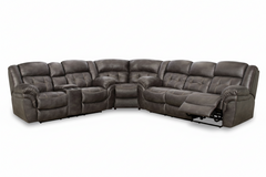 Gray sectional sofa with reclining seats on a white background