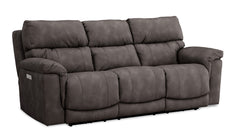 Gray sofa with reclining feature on a white background