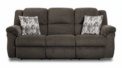 Brown sofa with patterned cushions on a white background