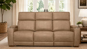 MacPulse P6 Tan Power Reclining Sofa with Immersive Sound | Performance Fabric | Gallery Furniture