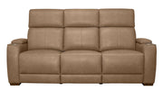 MacPulse P6 Tan Power Reclining Sofa with Immersive Sound | Performance Fabric | Gallery Furniture