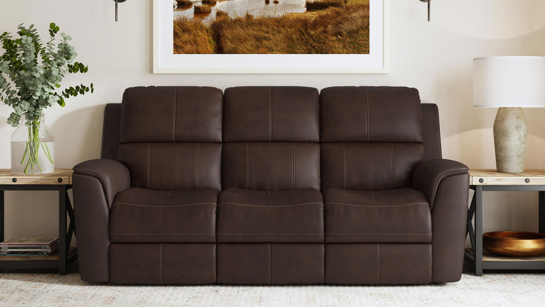 Big Spring Umber Brown Leather P3 Power Reclining Sofa