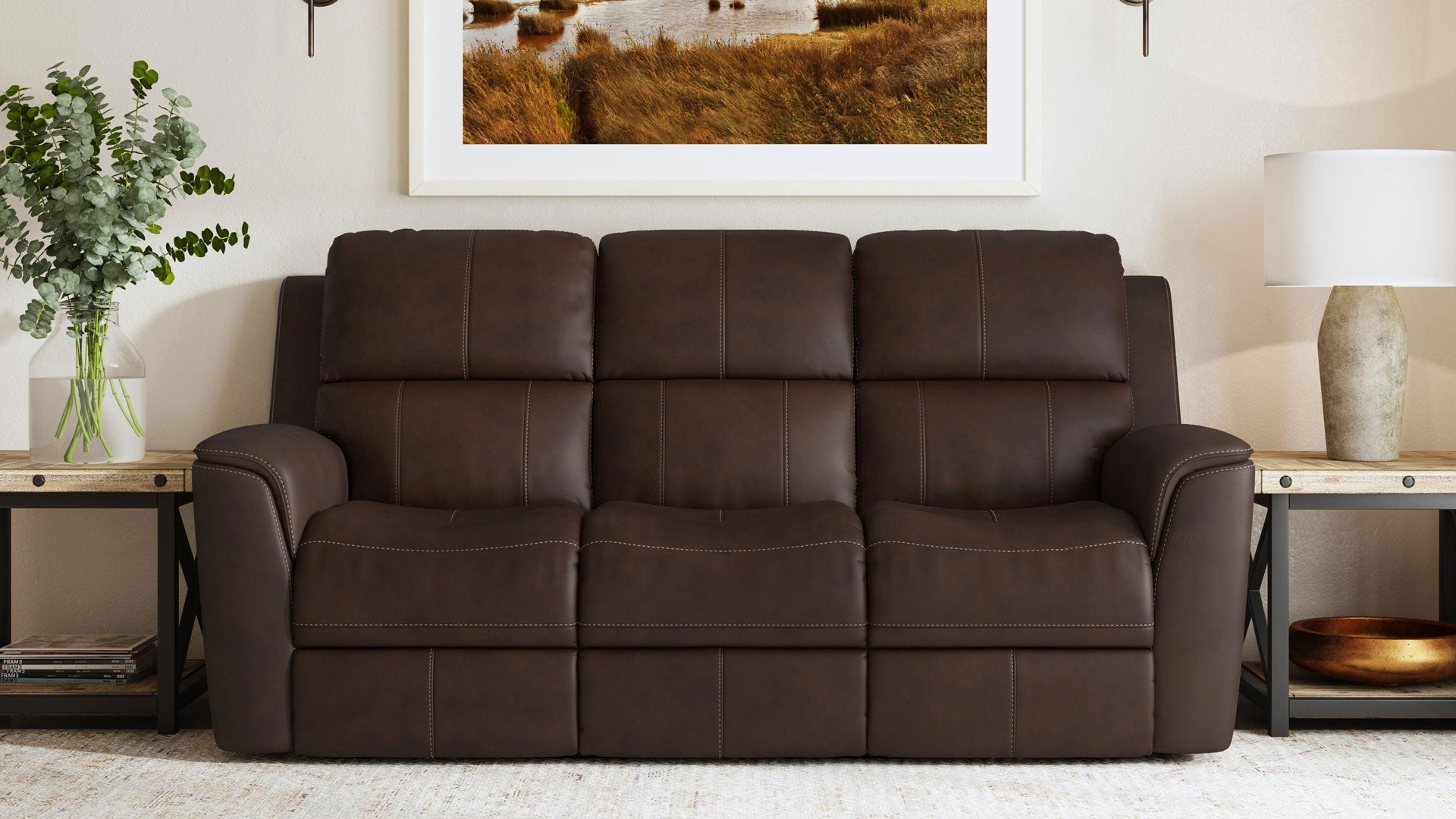 Big Spring Umber Brown Leather P3 Power Reclining Sofa