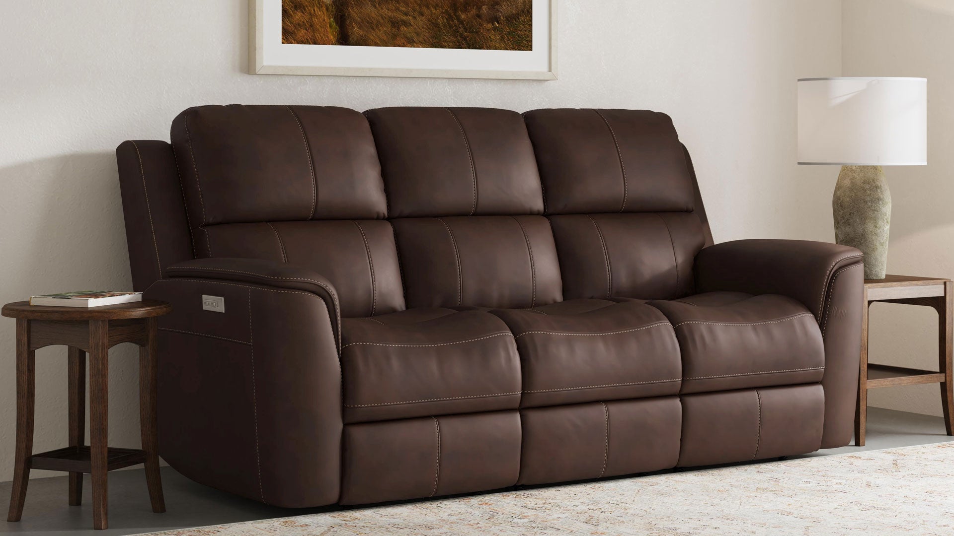 Big Spring Umber Brown Leather P3 Power Reclining Sofa