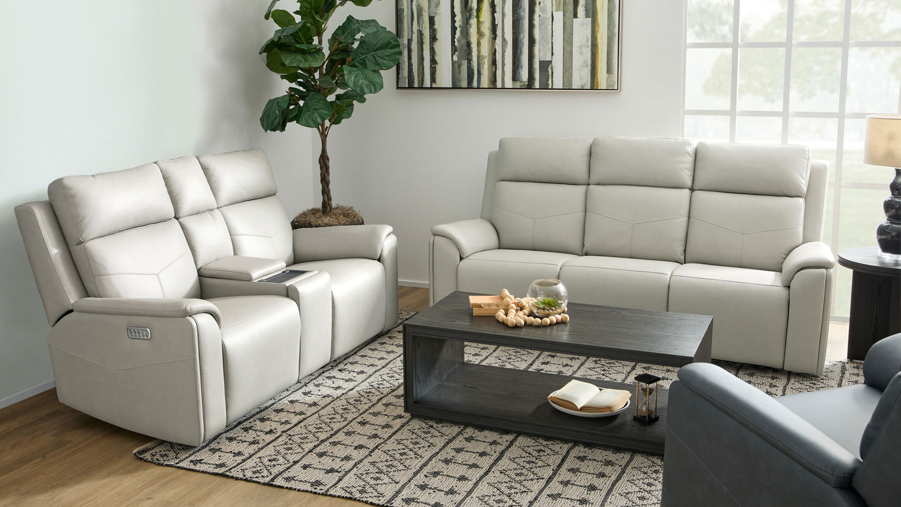 Sofá doble reclinable Cougar Dove Gray P5 con consola