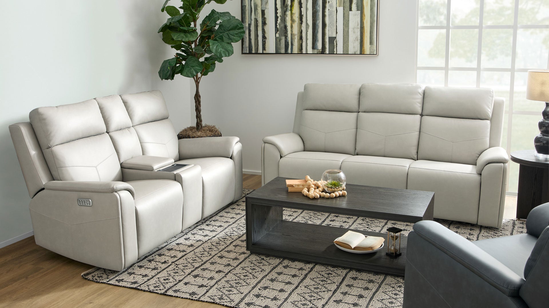 Sofá doble reclinable Cougar Dove Gray P5 con consola