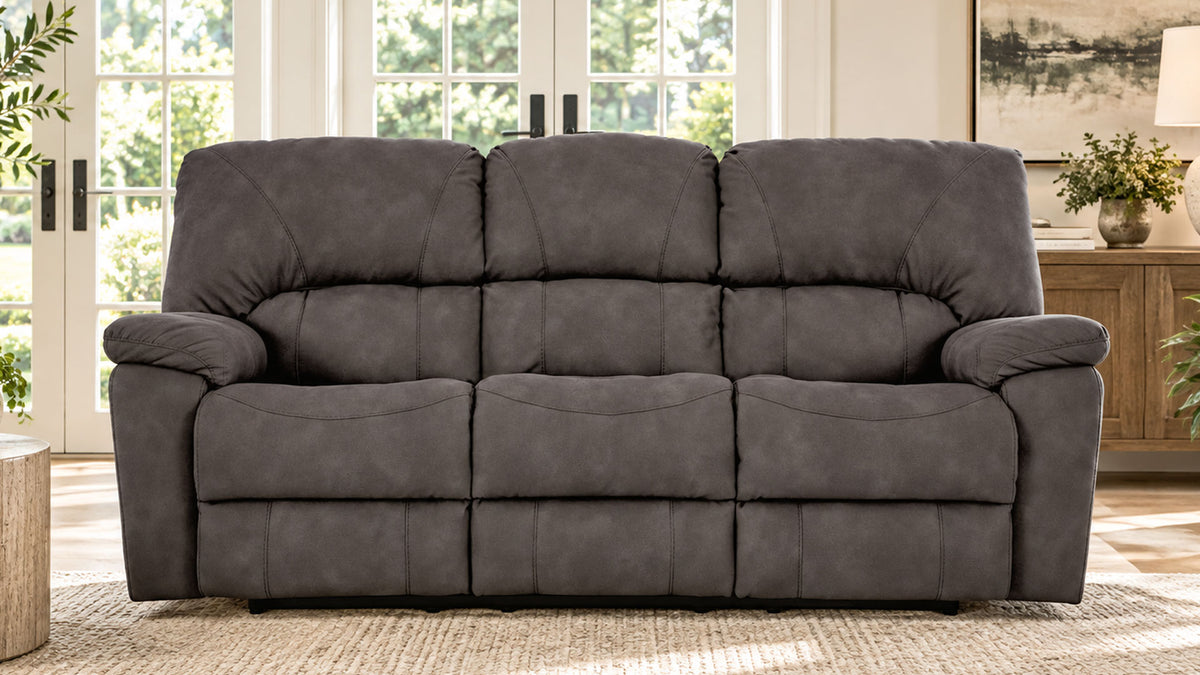 Rhino Pewter Manual Reclining Sofa | RELIAPEL™ Performance Fabric | Made in USA | Homestretch