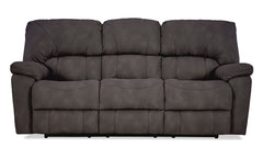Gray sofa with multiple cushions on a white background
