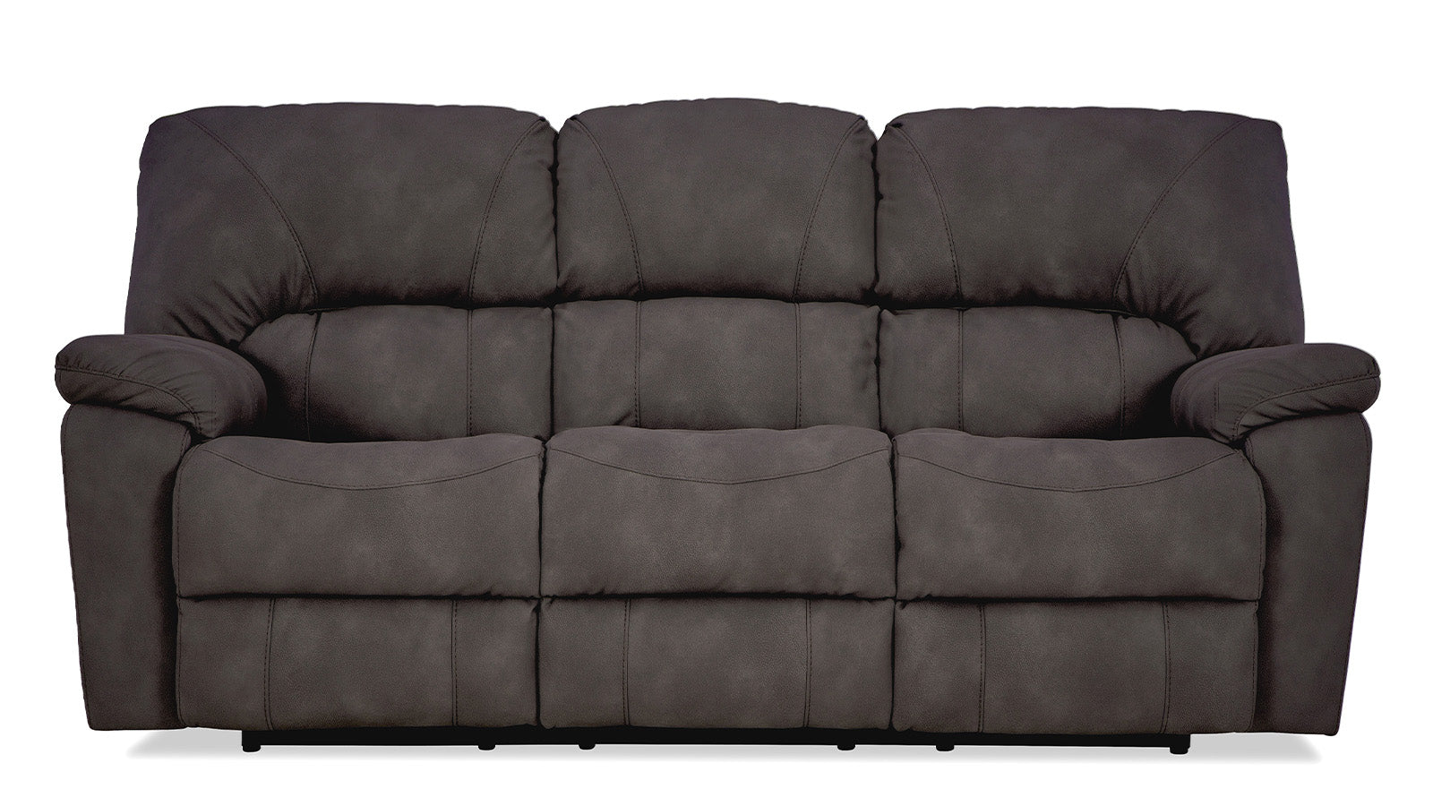 Gray sofa with multiple cushions on a white background