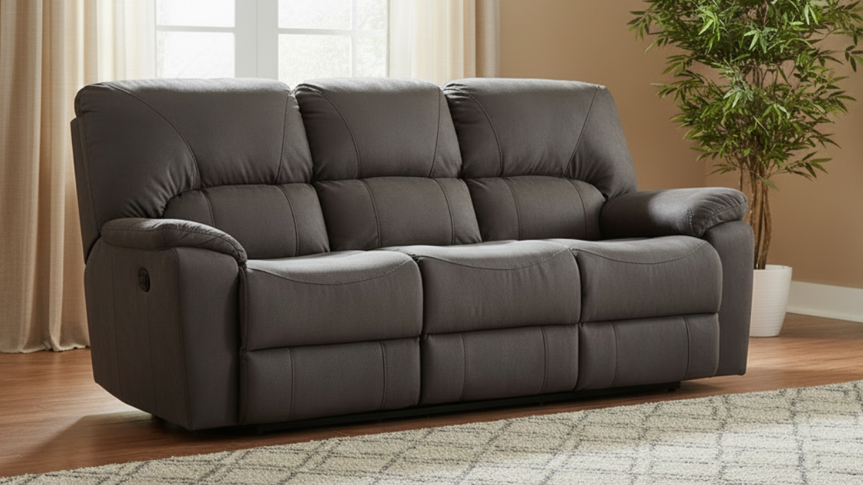 Rhino Pewter Dual Reclining Sofa w/Reliapel Performance fabric