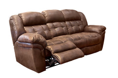 "Marcelina Espresso Sofa in Fully Reclined Position - Chaise Ottoman Extended"
