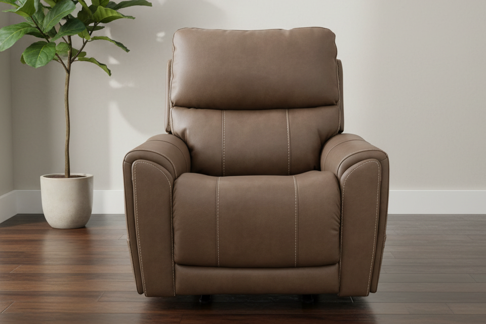 Cougar Cappuccino Power Recliner – Performance Fabric Upholstered Living Room Chair with Heat & Massage | Gallery Furniture