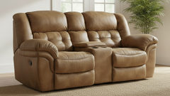 Frontier Almond Manual Reclining Loveseat w/Console