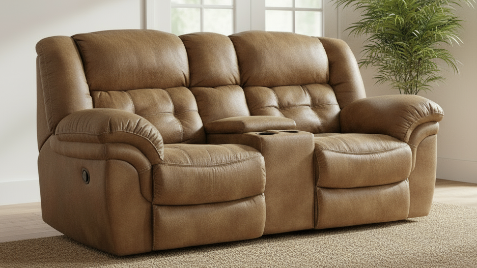 Frontier Almond Manual Reclining Loveseat w/Console