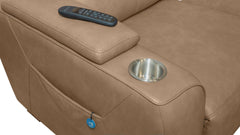 Mac Pulse P6 Tan Power Reclining Sofa with Immersive Sound | Performance Fabric | Gallery Furniture