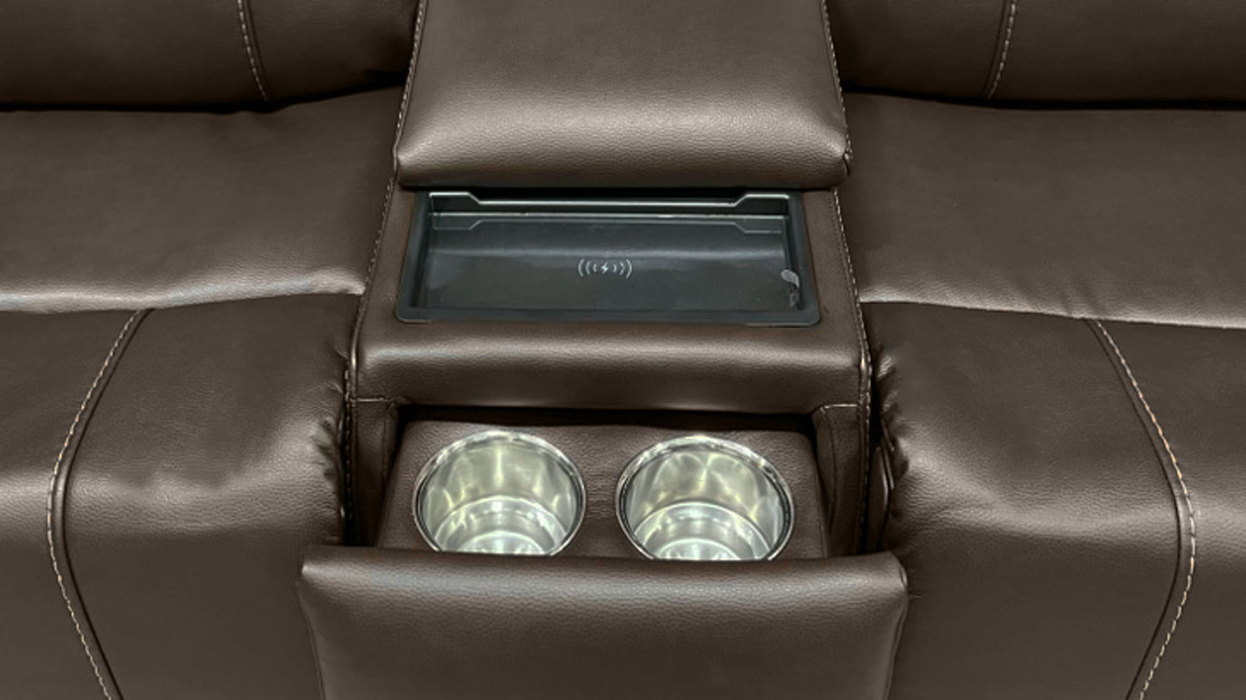 Cougar Walnut Power Reclining Loveseat w/Console
