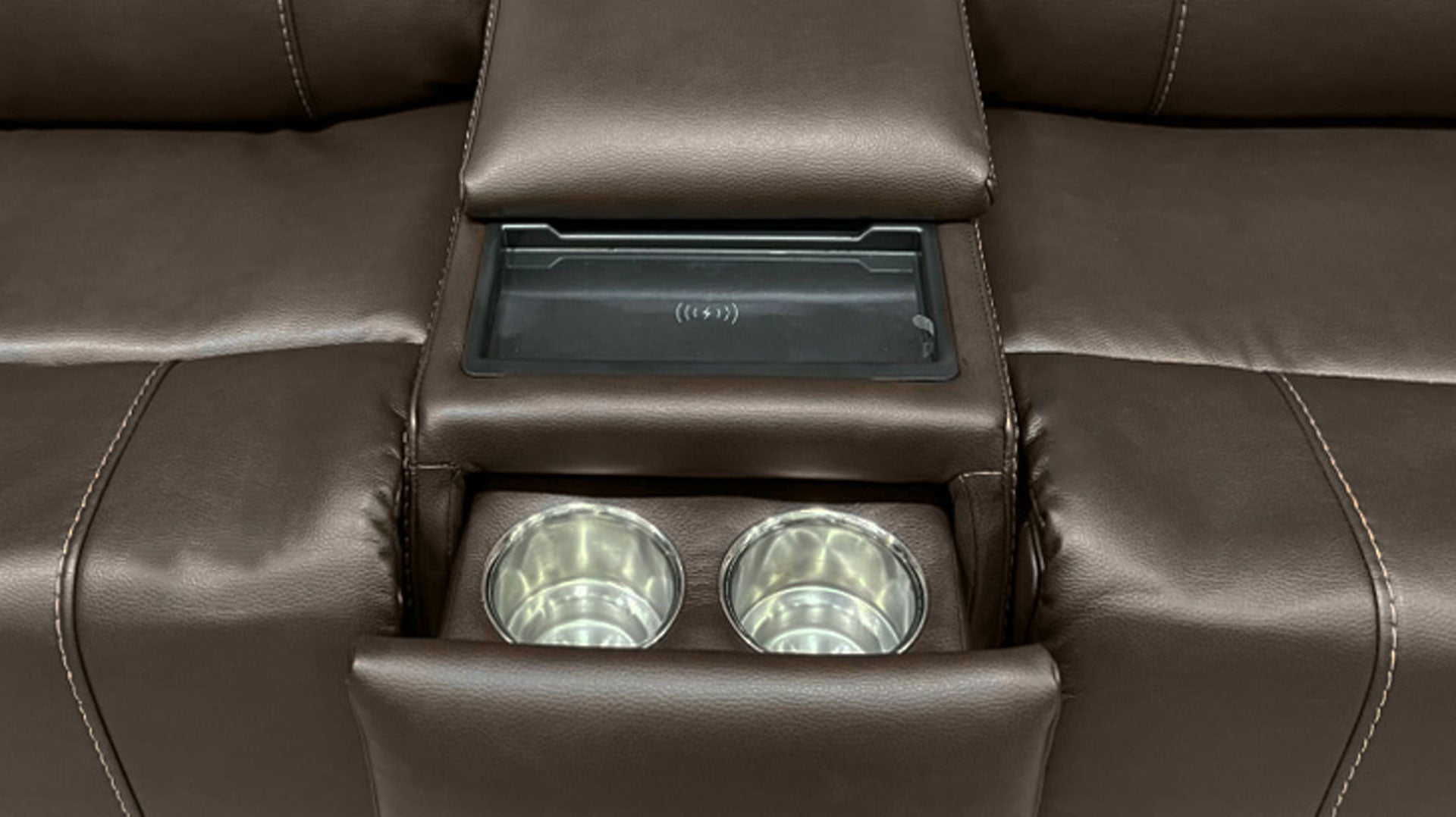 Cougar Walnut Power Reclining Loveseat w/Console