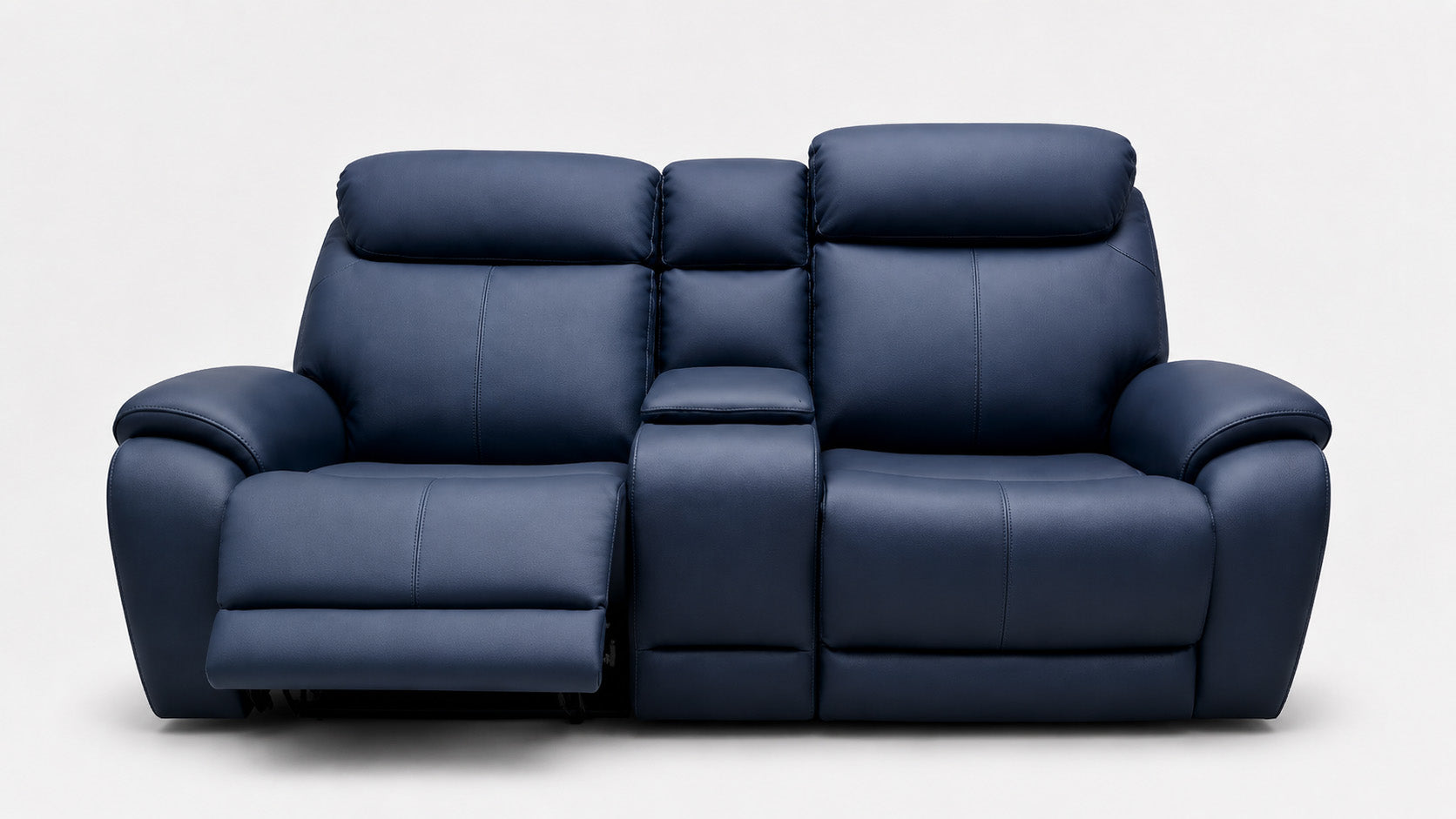 Blue leather sofa on a white background