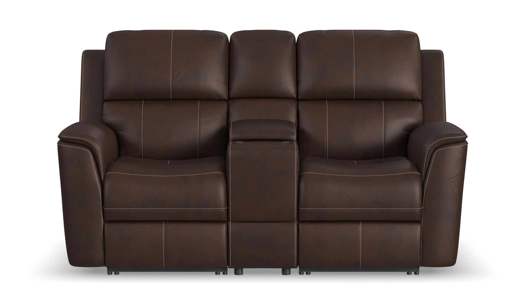 Sofá reclinable doble Big Spring Umber Brown Leather P3 con consola