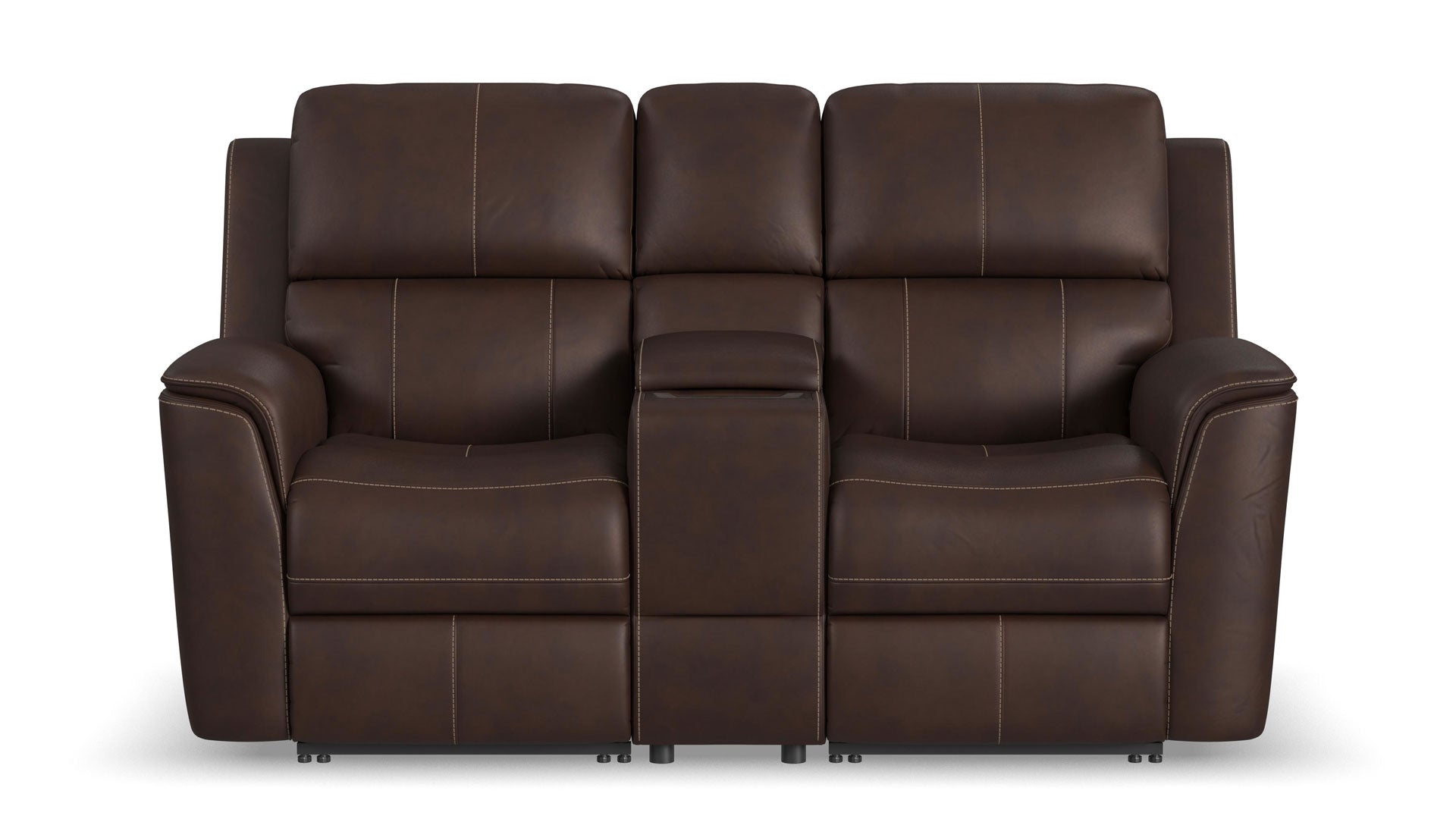 Sofá reclinable doble Big Spring Umber Brown Leather P3 con consola