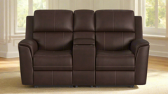 Sofá reclinable doble Big Spring Umber Brown Leather P3 con consola