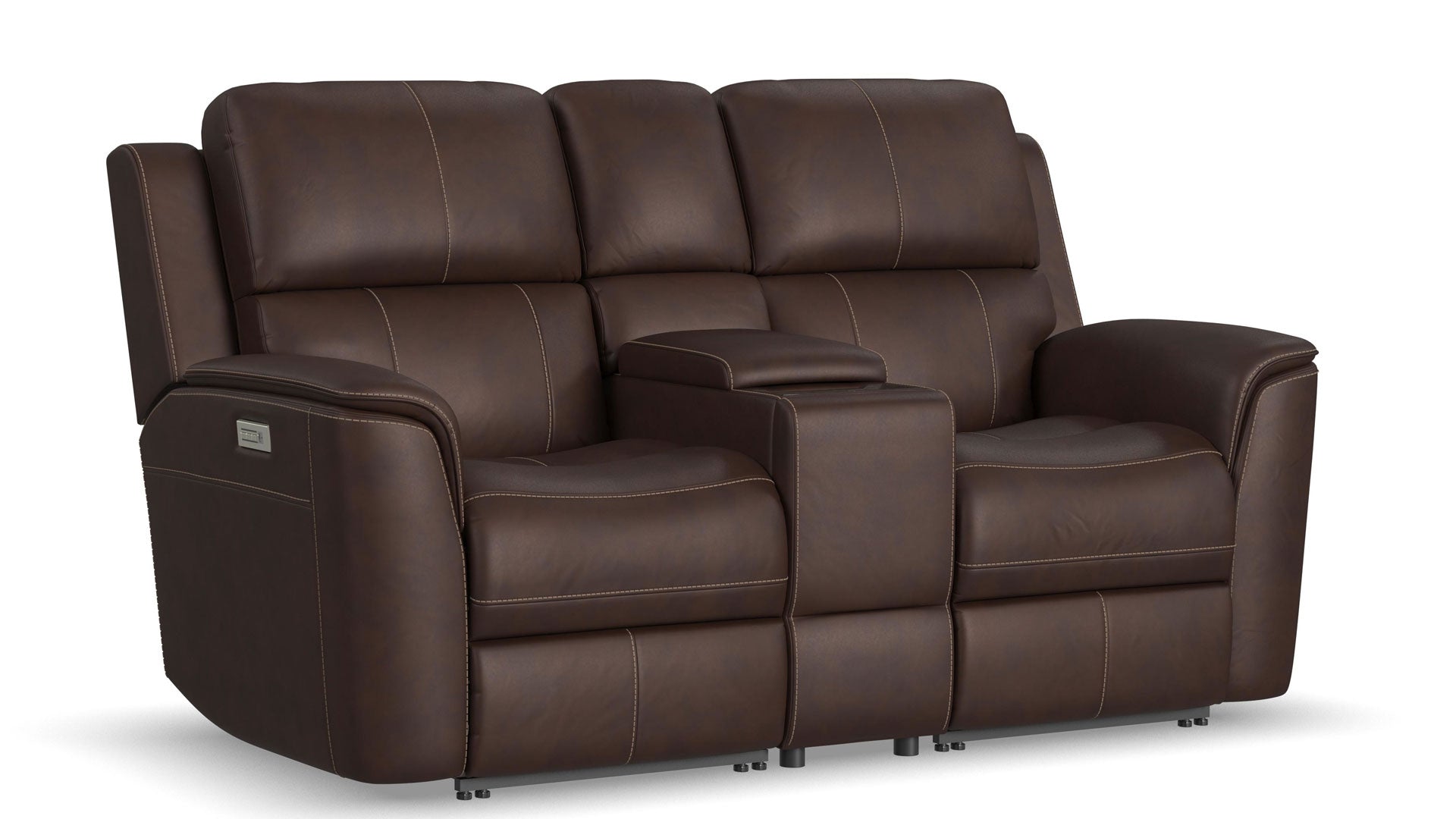 Sofá reclinable doble Big Spring Umber Brown Leather P3 con consola