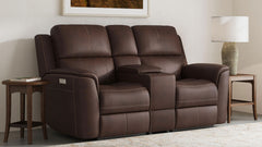 Sofá reclinable doble Big Spring Umber Brown Leather P3 con consola
